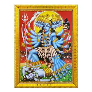 Koshtak Goddess Kali Maa/mahakali standing on sa/sji with toe out photo frame with Laminated Poster for puja room temple Worship/wall hanging/gift/home decor (30 x 23 cm)