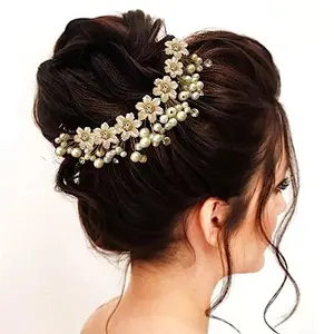 Hair Flare1687 Artificial Flowers made Bridal Hair Accessories For Women's (Pearl) Pack of 1 Pearl