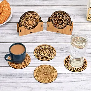 GKD Coaster Set of 12 Mandala Art Wooden Coasters with Proper Coaster Stand Coaster Set fit for Tea Cups Coffee Mugs and Glasses (3.5 X 3.5 Inch) (Bamboo Ecofriendly)
