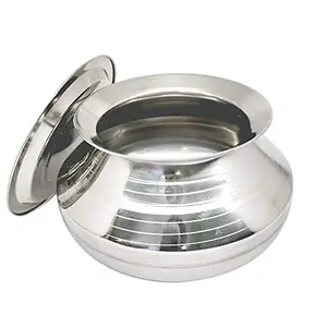 Kitchen Next Small Stainless Steel Handi with Lid (Pongal Handi 2500 ML Dishwasher Safe) Handi 2.5 L with Lid (Stainless Steel)