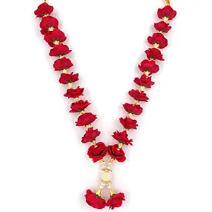 BHAKTI LEHAR - Premium Range Of Pooja Accessories Bhakti Lehar (Size: 16 Inch) Velvet Rose Flower Garland for Photo Frame and God Idol | Artificial Pearl Moti Gulab Mala Haar
