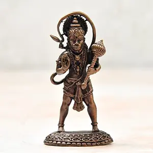 Copper Idols India - By Bhimonee Decor  2.75 inches Handmade Copper Hanuman Idol 65 Grams Patina Antique Finish Pack of 1 Piece