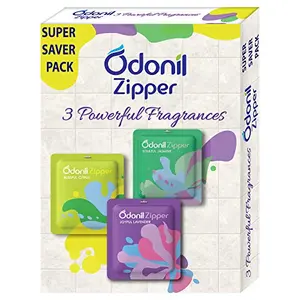 Odonil Bathroom Air Freshener Zipper Mix - 30g (10gx3) | Citrus Jasmine & Lavender | Instant & Long Lasting Fragrance | Lasts upto 30 days | Germ Protection