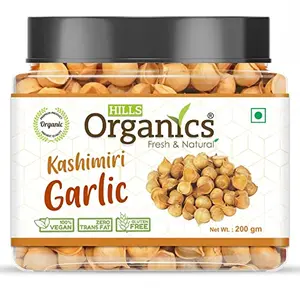 HILLS ORGANICS Kashmiri Garlic (Lehsun) - 200G |100% Fresh & Natural Organic Single Clove Garlic |Snow Mountain Garlic | Allium Sativum - Jar Pack