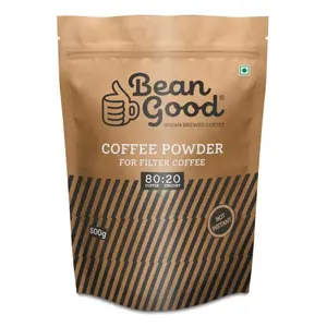 Bean Good Indian Brewed Filter Coffee Powder 500g - Authentic South Indian Filter Coffee Powder - Strong 80% Coffee & 20% Chicory Blend