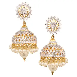 Swasti Jewels CZ Fashion Jewellery Traditional Ethnic Pearls Golden ColorJhumka Earrings for Women