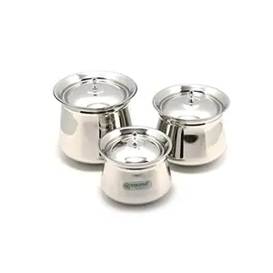 Coconut Eureka Stainless Steel Cookware Handi with Lids - 3 Units (Capacity - 500 850 & 1400 ML)