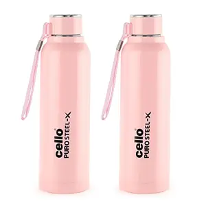 Cello Puro Steel-X Benz 900 | Water Bottle with Inner Steel and Outer Plastic | Set of 2 | 730 ml k