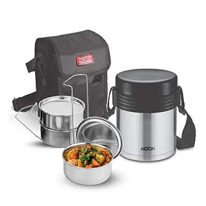 Milton Tuscany 3 Thermosteel Tiffin With Plain Lid Black