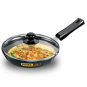 Hawkins Futura 22 cm Frying Pan Hard Anodised Fry Pan with Glass Lid Small Frying Pan Black (AF22G)