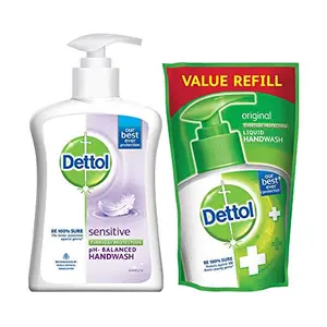 Dettol Liquid Sensitive  - 200 ml with Free Dettol Original Liquid  Pouch - 175 ml (Any Variant)