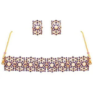Touchstone "Mughal Jali Collection Gold Tone Indian Mughal Bollywood White Diamante Jewelry Choker Set for Women