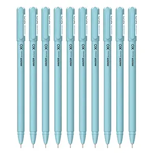 Hauser XO 0.6mm Ball Pen Box Pack | Sleek Body & Minimalistic Design | Matt Finish & Solid Body Type | Low Viscosity Ink With Ultra Durable Tip | Blue Ink Pack of 10 Pens
