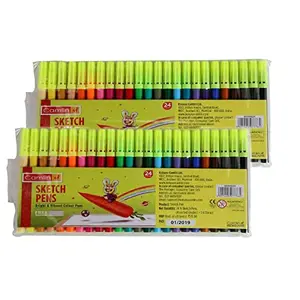Camel Camlin 24 Shades Sketch Pens with Free Stencil -(Assorted)-Pack of 2