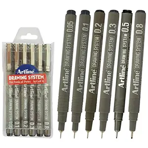 Artline Drawing System Fineliner Pen | Acid Free Pen | Water Based Ink | Technical Drawing Pens For Drafting Illustrating Graphic DesignMandala Art | Set Of 6 Fineliner Pen