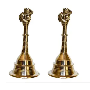 Aakrati Brass Metal Hand Bell Pair Pooja Accessory for Home Temple in Yellow Finish - Unique Gift for All Purpose