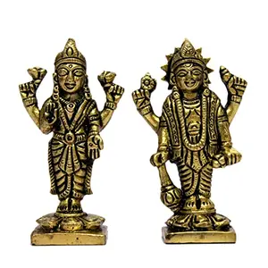 ESPLANADE Brass Lakshmi Narayan Pair - Lord Vishnu with Laxmi Idol Murti Statue Sculpture - 3" Inches | Pooja Idols | Home Decor