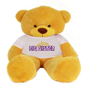 Toy Joy SOFT TOYS Big Teddy Bear 3 Feet Long Wearing A Big Sister T-Shirt (Bear 91 cm) with Free Heart Shape Pillow Yellow