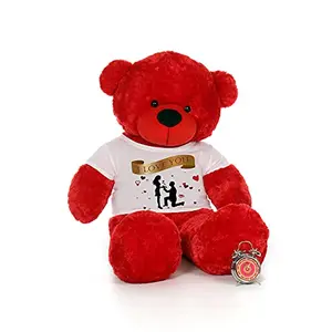 Toy Joy SOFT TOYS Big Teddy Bear 3 Feet Long Wearing A I Love You T-Shirt (Bear 91 cm) with Free Heart Shape Pillow Red