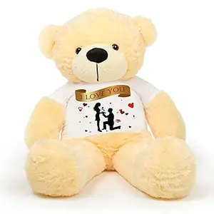 Toy Joy SOFT TOYS Big Teddy Bear 3 Feet Long Wearing A I Love You T-Shirt (Bear 152 cm) with Free Heart Shape Pillow Cream