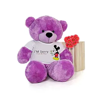 Toy Joy SOFT TOYS Big Teddy Bear 3 Feet Long Wearing A i am Sorry T-Shirt (Bear 121 cm) with Free Heart Shape Pillow Purple