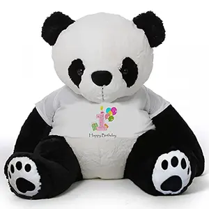 Toy Joy SOFT TOYS Big Panda 3 Feet Long Wearing A1STHAPPY Birthday T-Shirt (Bear 91 cm) with Free Heart Shape Pillow Panda