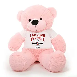 Toy Joy SOFT TOYS Big Teddy Bear 3 Feet Long Wearing A Love u This Much T-Shirt (Bear 91 cm) with Free Heart Shape Pillow Pink