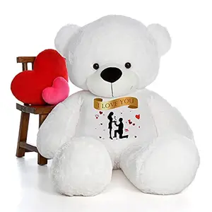 Toy Joy SOFT TOYS Big Teddy Bear 3 Feet Long Wearing A I Love You T-Shirt (Bear 121 cm) with Free Heart Shape Pillow White