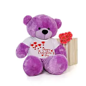 Toy Joy SOFT TOYS Soft Toys Big Teddy Bear Wearing Happy Valentine Day T-Shirt 4 feet Purple_T Shirt_Happy Valentine Day 02