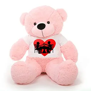 Toy Joy SOFT TOYS Big Teddy Bear 3 feet Long Wearing A Valentine Day T-Shirt (Bear 91 cm) with Free Heart Shape Pillow Pink