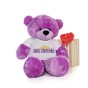 Toy Joy SOFT TOYS Big Teddy Bear 3 Feet Long Wearing A Big Sister T-Shirt (Bear 91 cm) with Free Heart Shape Pillow Purple