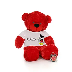 Toy Joy SOFT TOYS Big Teddy Bear 3 Feet Long Wearing A i am Sorry T-Shirt (Bear 91 cm) with Free Heart Shape Pillow Red