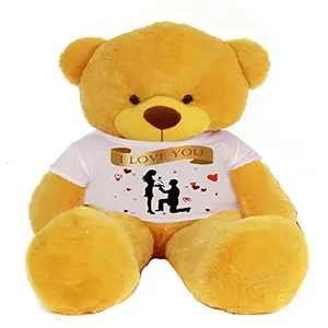 Toy Joy SOFT TOYS Big Teddy Bear 3 Feet Long Wearing A I Love You T-Shirt (Bear 91 cm) with Free Heart Shape Pillow Yellow