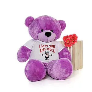 Toy Joy SOFT TOYS Big Teddy Bear 3 Feet Long Wearing A Love u This Much T-Shirt (Bear 152 cm) with Free Heart Shape Pillow Purple