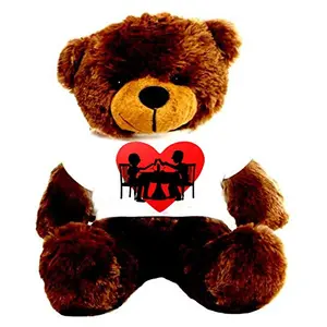 Toy Joy SOFT TOYS Big Teddy Bear 4 feet Long Wearing A Valentine Day T-Shirt (Bear 121 cm) with Free Heart Shape Pillow Choclate Brown