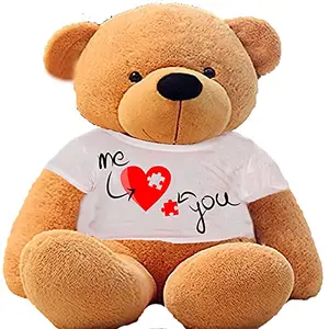 Toy Joy SOFT TOYS Big Teddy Bear 4 feet Long Wearing A Valentine Day T-Shirt (Bear 121 cm) with Free Heart Shape Pillow Brown