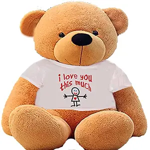 Toy Joy SOFT TOYS Big Teddy Bear 3 Feet Long Wearing A Love u This Much T-Shirt (Bear 91 cm) with Free Heart Shape Pillow Brown