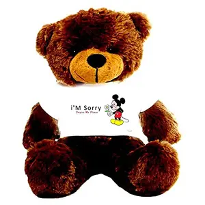 Toy Joy SOFT TOYS Big Teddy Bear 3 Feet Long Wearing A i am Sorry T-Shirt (Bear 152 cm) with Free Heart Shape Pillow Choclate Brown