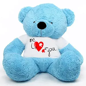 Toy Joy SOFT TOYS Big Teddy Bear 4 feet Long Wearing A Valentine Day T-Shirt (Bear 121 cm) with Free Heart Shape Pillow Blue
