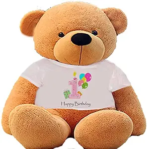 Toy Joy SOFT TOYS Big Teddy Bear 3 Feet Long Wearing A1STHAPPY Birthday T-Shirt (Bear 182 cm) with Free Heart Shape Pillow Brown
