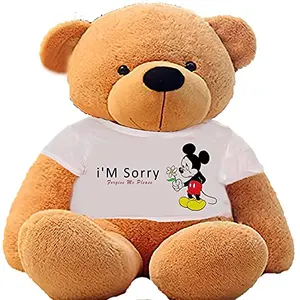 Toy Joy SOFT TOYS Big Teddy Bear 3 Feet Long Wearing A i am Sorry T-Shirt (Bear 182 cm) with Free Heart Shape Pillow Brown