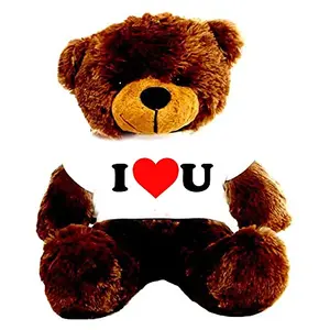 Toy Joy SOFT TOYS Big Teddy Bear 3 Feet Long Wearing Ai Love u T-Shirt (Bear 91 cm) with Free Heart Shape Pillow Choclate Brown