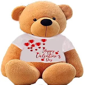 Toy Joy SOFT TOYS Soft Toys Big Teddy Bear Wearing Happy Valentine Day T-Shirt 3 feet Brown_T Shirt_Happy Valentine Day 02