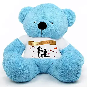 Toy Joy SOFT TOYS Big Teddy Bear 3 Feet Long Wearing A I Love You T-Shirt (Bear 121 cm) with Free Heart Shape Pillow Blue