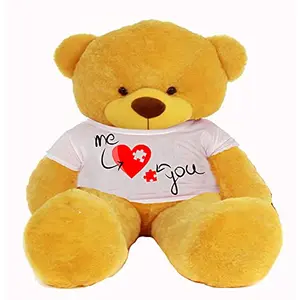 Toy Joy SOFT TOYS Big Teddy Bear 3 feet Long Wearing A Valentine Day T-Shirt (Bear 91 cm) with Free Heart Shape Pillow Yellow