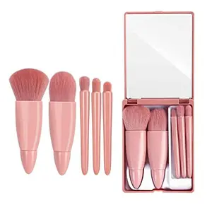 MINISO Portable 5PCS Mini Makeup Brush Set in Mirror Box - Lip Brush Blending Powder Brush Eyeshadow Brush - Multicolor