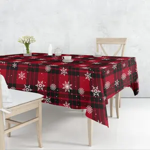 Christmas Vibes Christmas Table Cover Cloth for 6 Seater Table (Pack of 1 60x90 inch Red Check) Water Resistant Table CoverChristmas Decoration Christmas Gift Christmas Theme