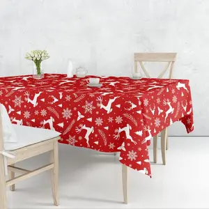 Christmas Vibes Christmas Table Cover Cloth for 6 Seater Table (Pack of 1 60x90 inch Reindeer) Water Resistant Dining Table CoverChristmas Decoration Christmas Gift Christmas Theme