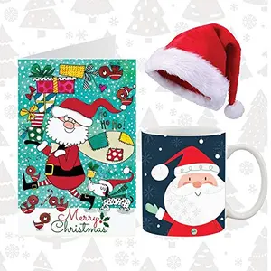 Christmas Vibes Christmas Gift Set of Coffee Mug Greeting Card and Santa Hat (Pack of 3 pc) Christmas Coffee Mug Christmas Card Christmas Gift for Friends Kids and Family MUGGREET00013