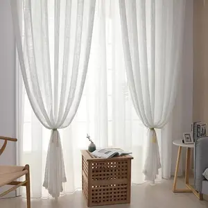 Christmas Vibes Cotton Linen Sheer Curtain Panels for Living Room Bed Room (White Pack of 2 4x7 Feet) Classy Linen Curtain Sheer Curtain Linen Sheer CurtainsSolidGrommet Curtains